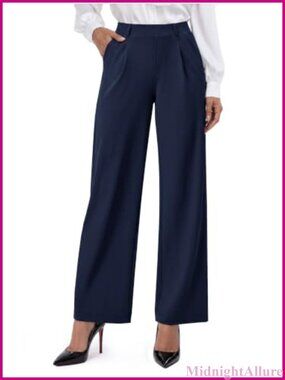 Women's Tall Wide Leg Stretch Pull On Dress Work Pants Pleated